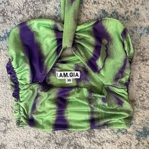 I.AM.GIA Green and Purple Tie-Dye Crop Top